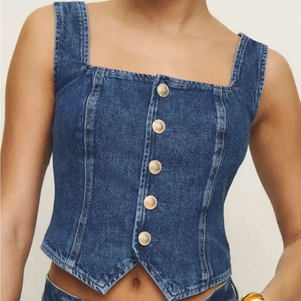 Reformation Bo Denim Crop Vest Top Size 8 $178 NWT Anthropologie